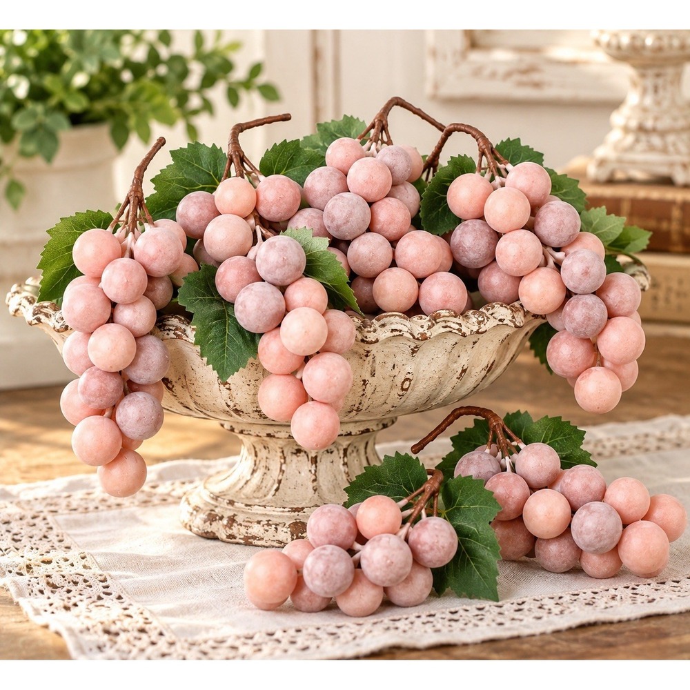 Vintage Pink Composition Grapes Set of 12 Made in Korea Artificial Fruit Decor